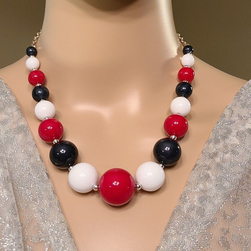 Red, White and Blue Beaded Necklace